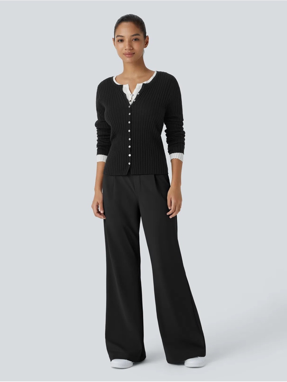 Halara Flex DayStretch High Waisted Pocket Work Flare Pants Lg P Black 02770849